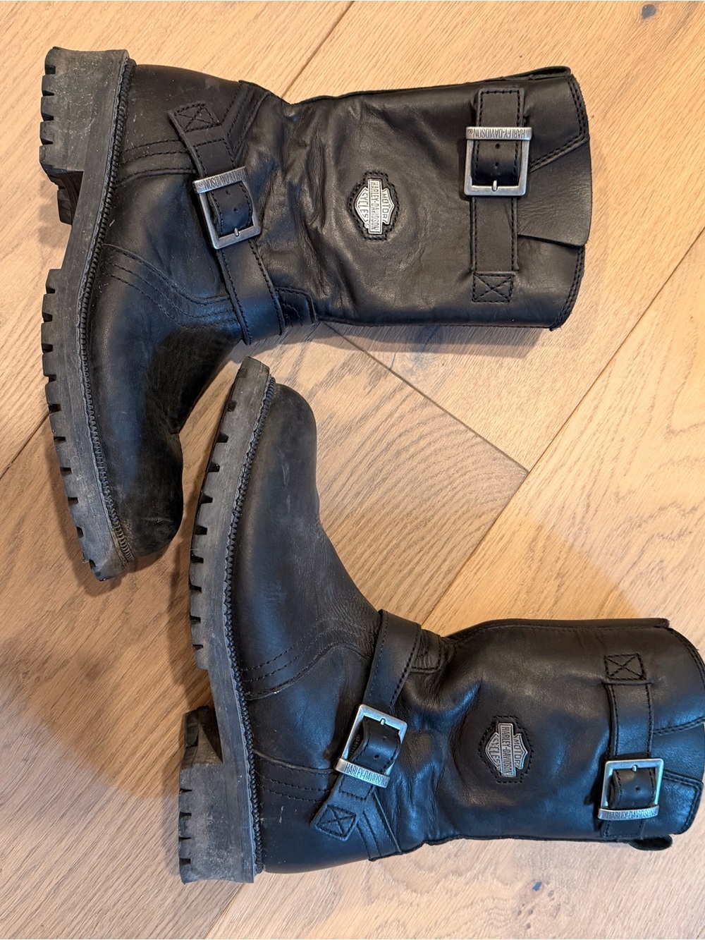 Harley-Davidson Black Leather Men's Biker Boots with Buckles